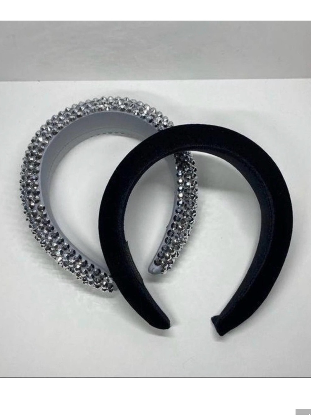 Crystal Embellished and Black Velvet Padded Headbands - Set of 2